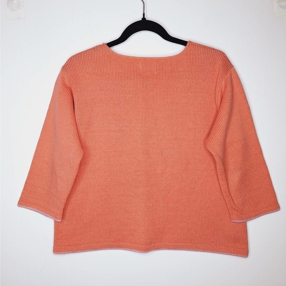 norma & hyla Hand Loomed Knit Tie Front Cardigan Medium Boxy Peach Pink Cotton - Picture 7 of 7